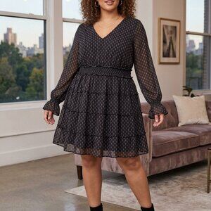 Torrid Dress Women's 2 Black Printed Smocked Tiered Puff Sleeve Whimsigoth Boho